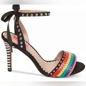 Betsey Johnson Women's Tyna Heeled Sandal, Black/Multi-Colored Sz 9